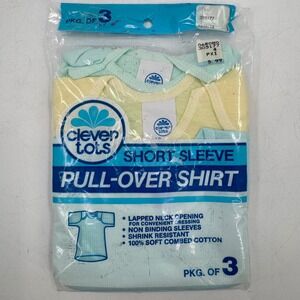 Vintage‎ Clever Tots Short Sleeve Pull Over Shirt Set Baby Infants 3 Pack NOS